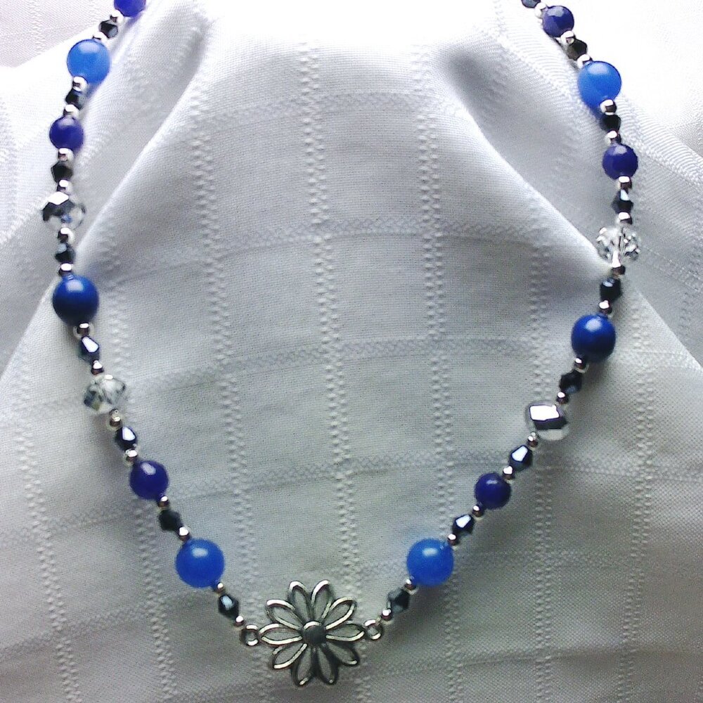 No1823 Handmade necklace with Tibetan silver charm, agates, glass beads...